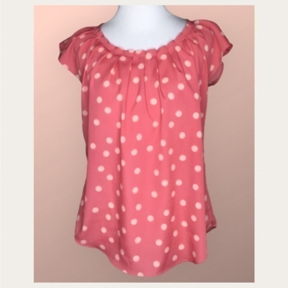 Lauren Conrad Melon Polka Dot Short Sleeve Blouse S